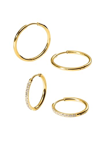 Detalle de Purelei Lovely Glitter Damen Ohrring-Set – 2 Paar Creolen, vergoldet oder silber