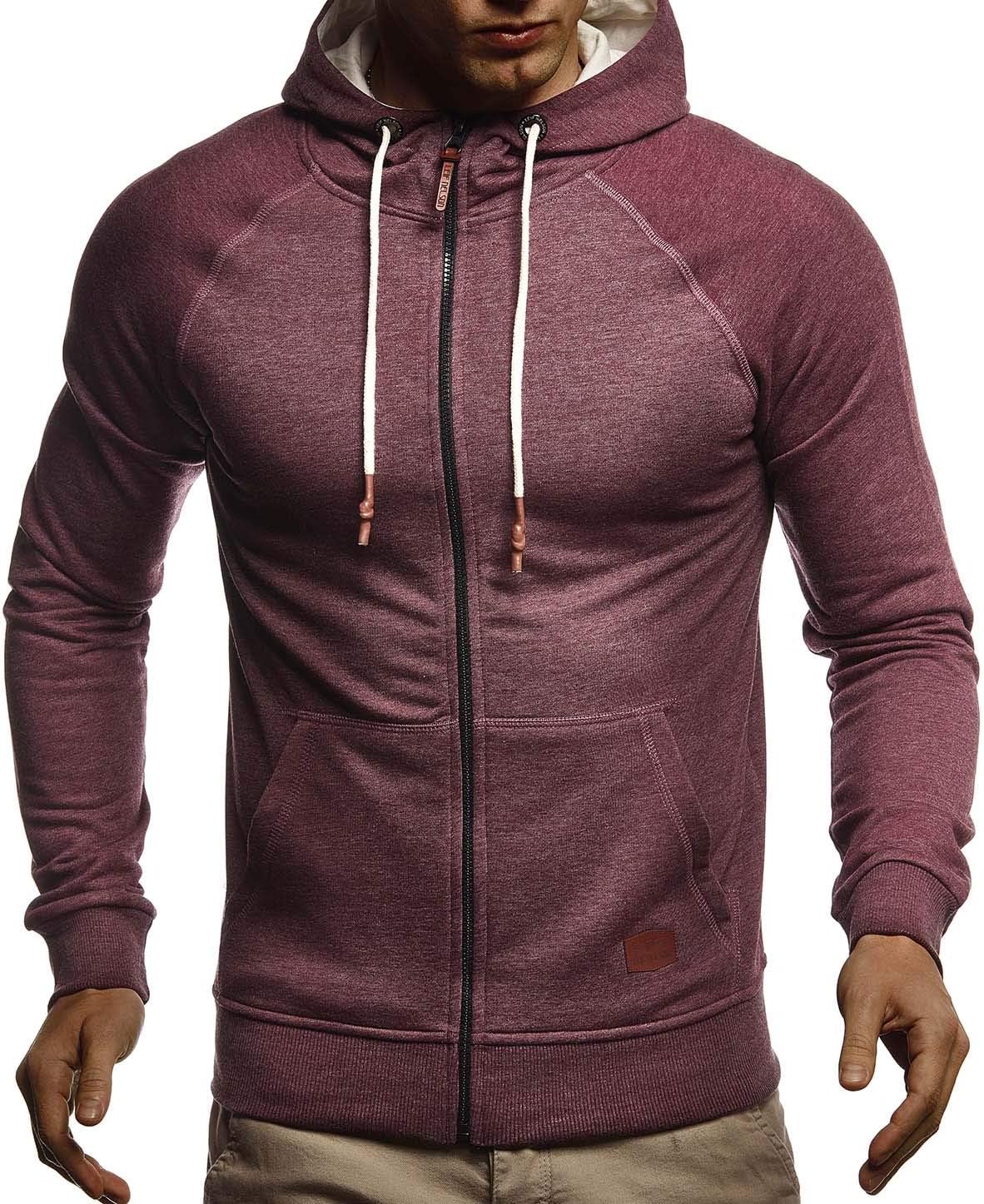 Detalle de Leif Nelson LN8124 Veste de survêtement à capuche pour homme — coupe ajustée, coton, noir