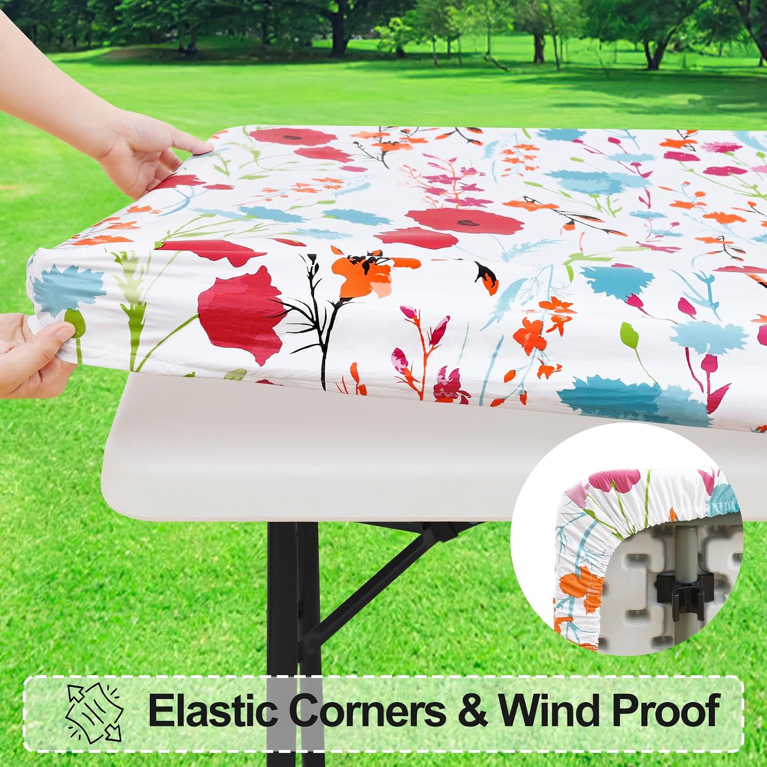 Thumbnail 1 de misaya Rectangle Vinyl Tablecloth (Fitted, Waterproof) for 6-Foot Folding Tables, 30x72 inch, Elastic Edge, Flannel Backing