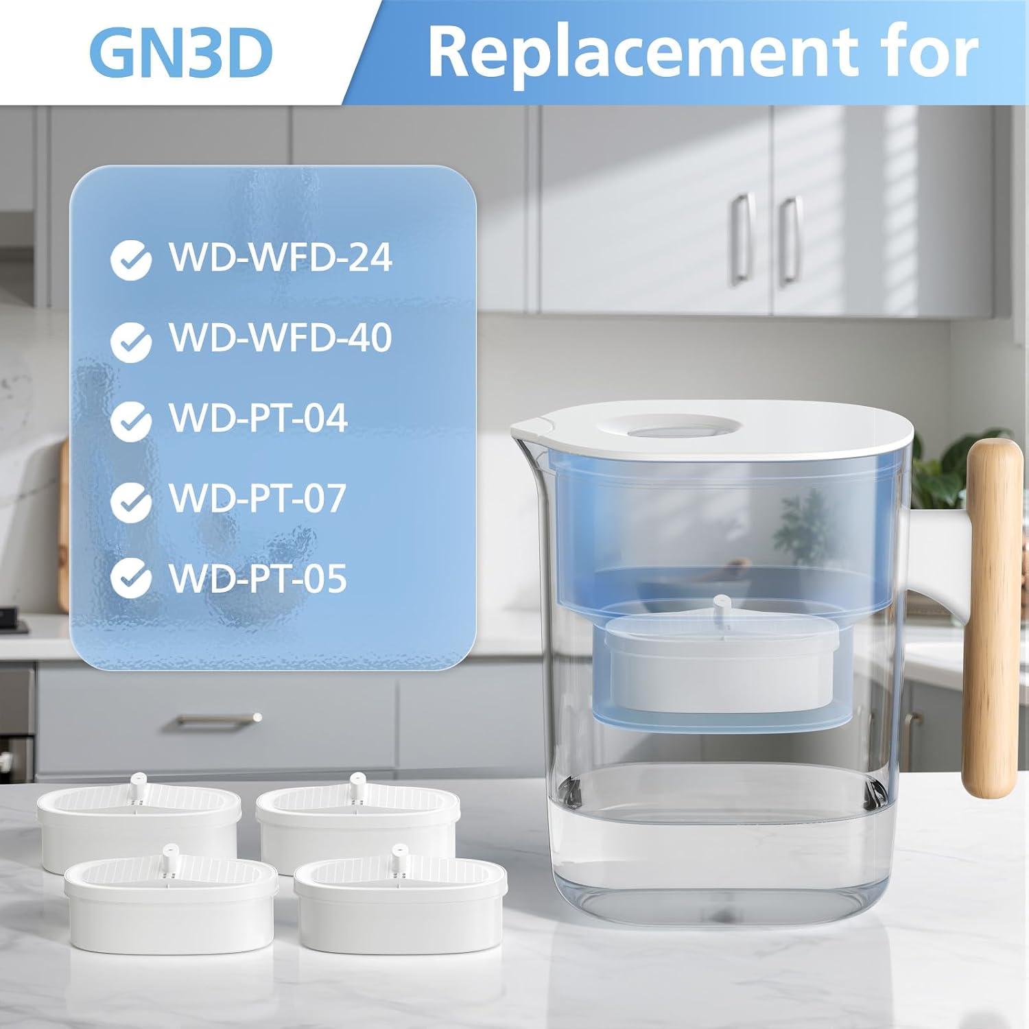 Detalle de GN3D 4 Replacement Water Filter Cartridges for Waterdrop WD-PF-01A Plus (NSF 42)
