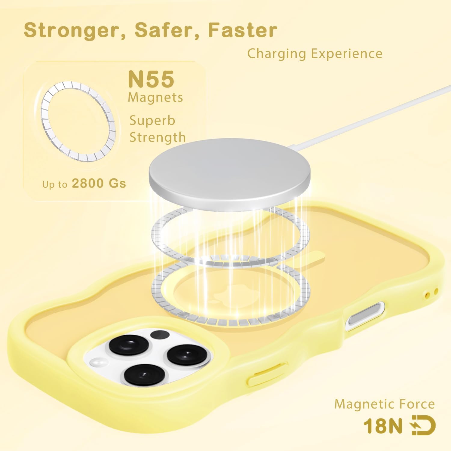 Detalle de Amzfield Magnetic Case for iPhone 16 Pro — Wavy Frame, MagSafe, Yellow