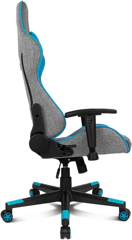 Detalle 1 de DRIFT DR90 gamingstol i grått och blått tyg med 2D-armstöd och kuddar