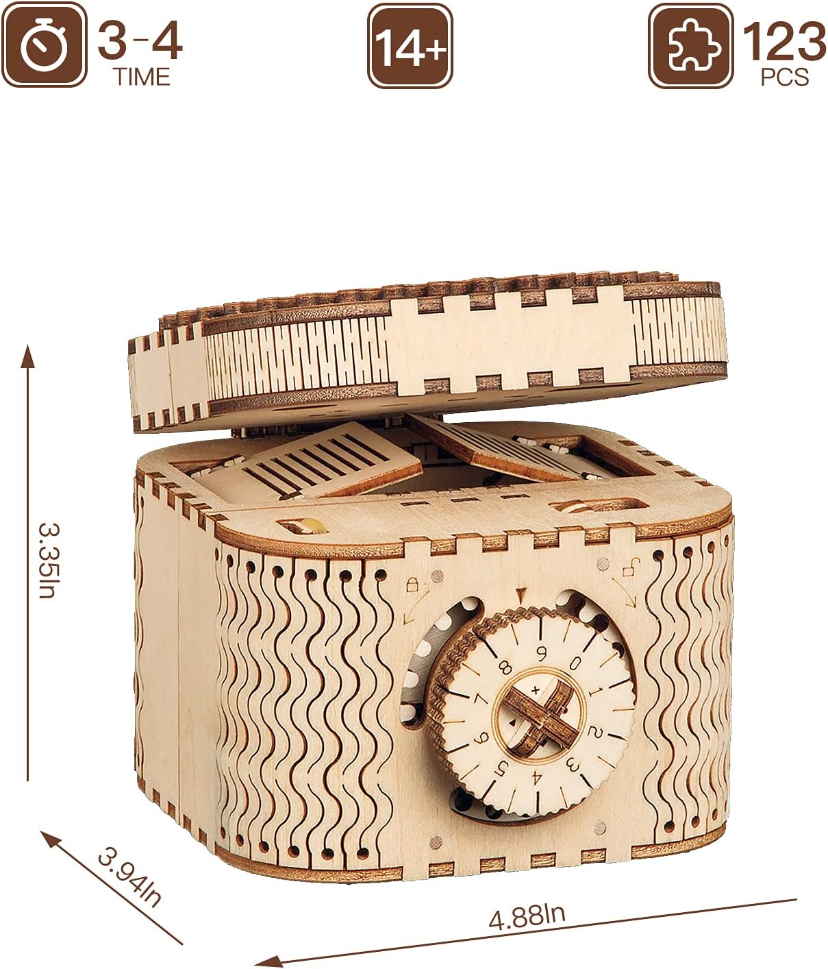 Detalle de ROBOTIME Treasure Box wooden model building kit – laser-cut 3D puzzle for adults