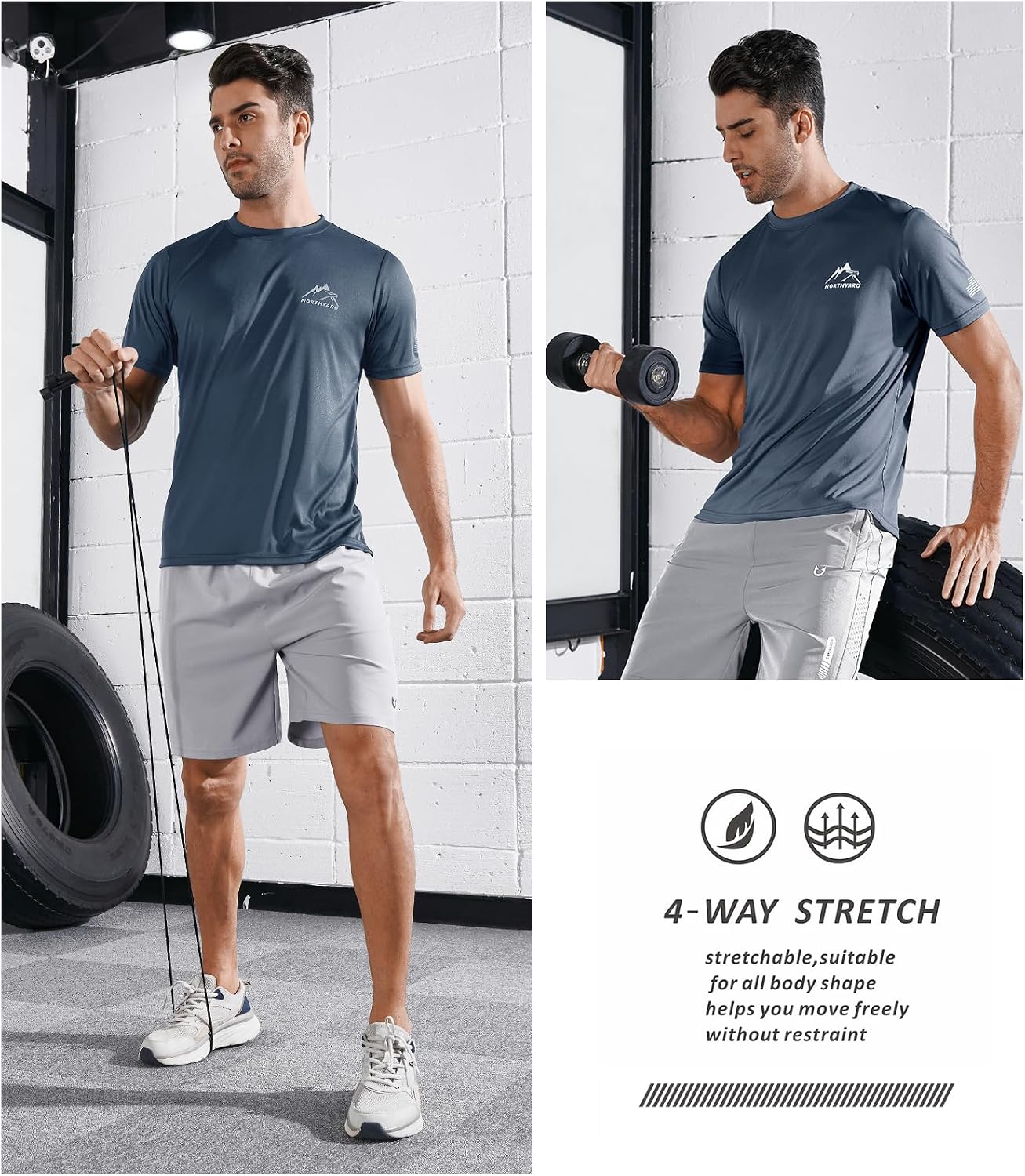 Detalle de NORTHYARD Men's UPF 50+ Sun Protection Short Sleeve Rash Guard