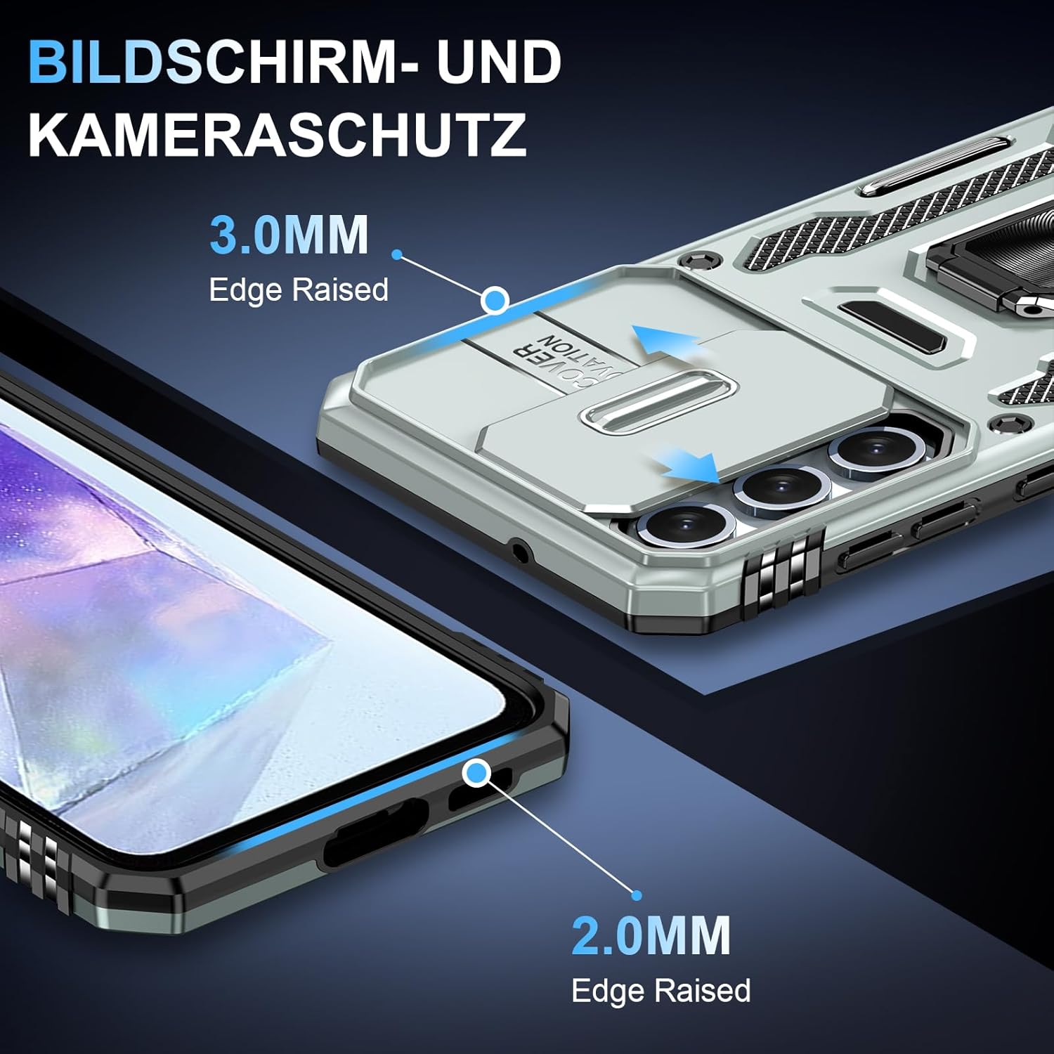 Thumbnail 2 de Vanki Handyhülle Galaxy A55 mit Slide Camera + 360° Metallring-Ständer – Stoßfest, Kameraschutz & Privacy