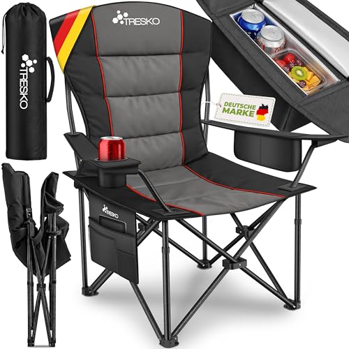 Detalle de TRESKO Campingstuhl, faltbar bis 200 kg, gepolstert mit Kühltasche