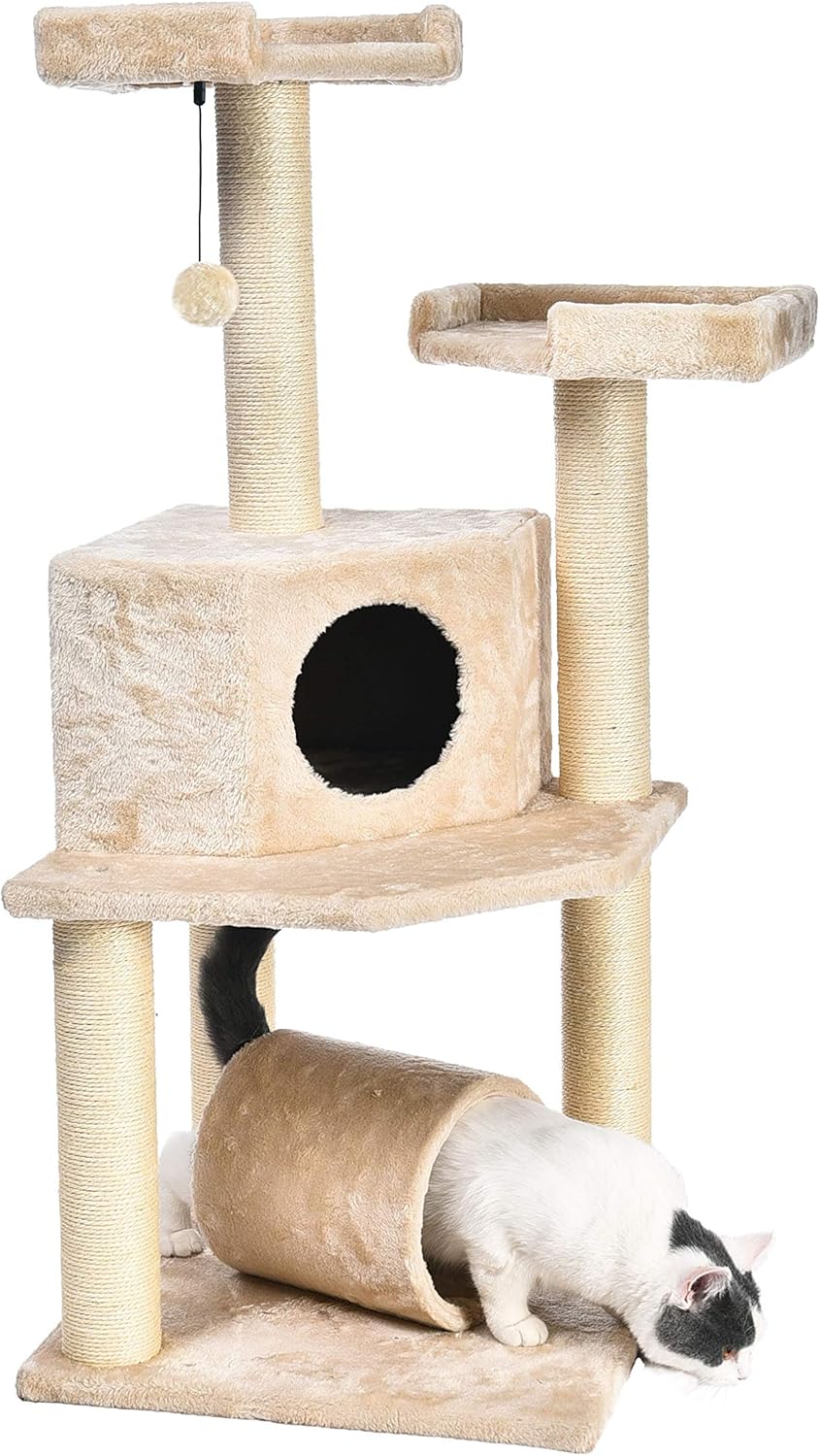 Detalle 2 de Amazon Basics Árbol para Gatos con Túnel y Poste Rascador 🐱