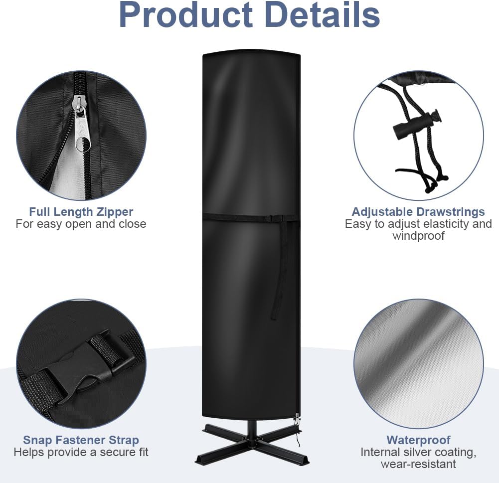 Detalle de Housse de parasol droit AOOWU en tissu Oxford 210D imperméable, avec fermeture éclair