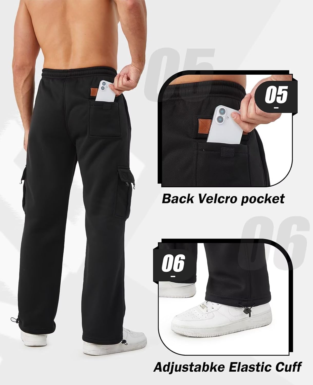 Thumbnail 4 de Minorlee Cargo Pants for Men 3-Pack Relaxed Fit Fleece Joggers with Pockets