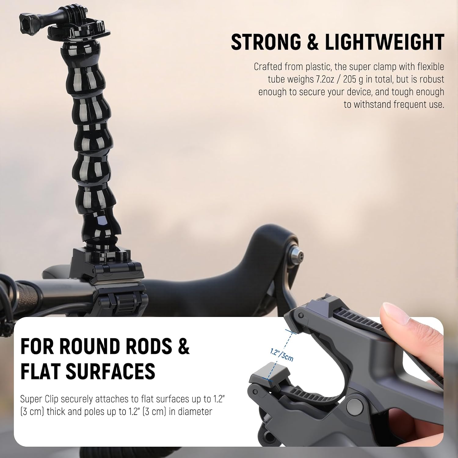 Detalle de NEEWER GP-80 Support à pince flexible (super clamp) pour GoPro et DJI Action