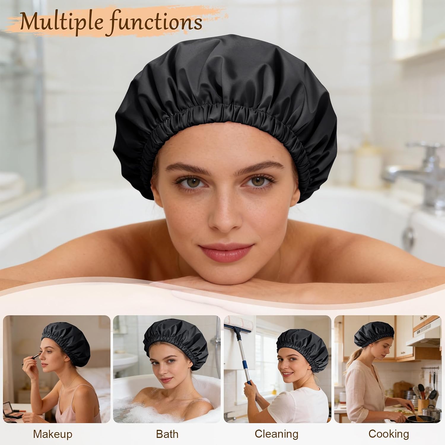 Thumbnail 3 de Doitory Satin Lined Shower Cap for Women – Reusable, Waterproof, Large Size
