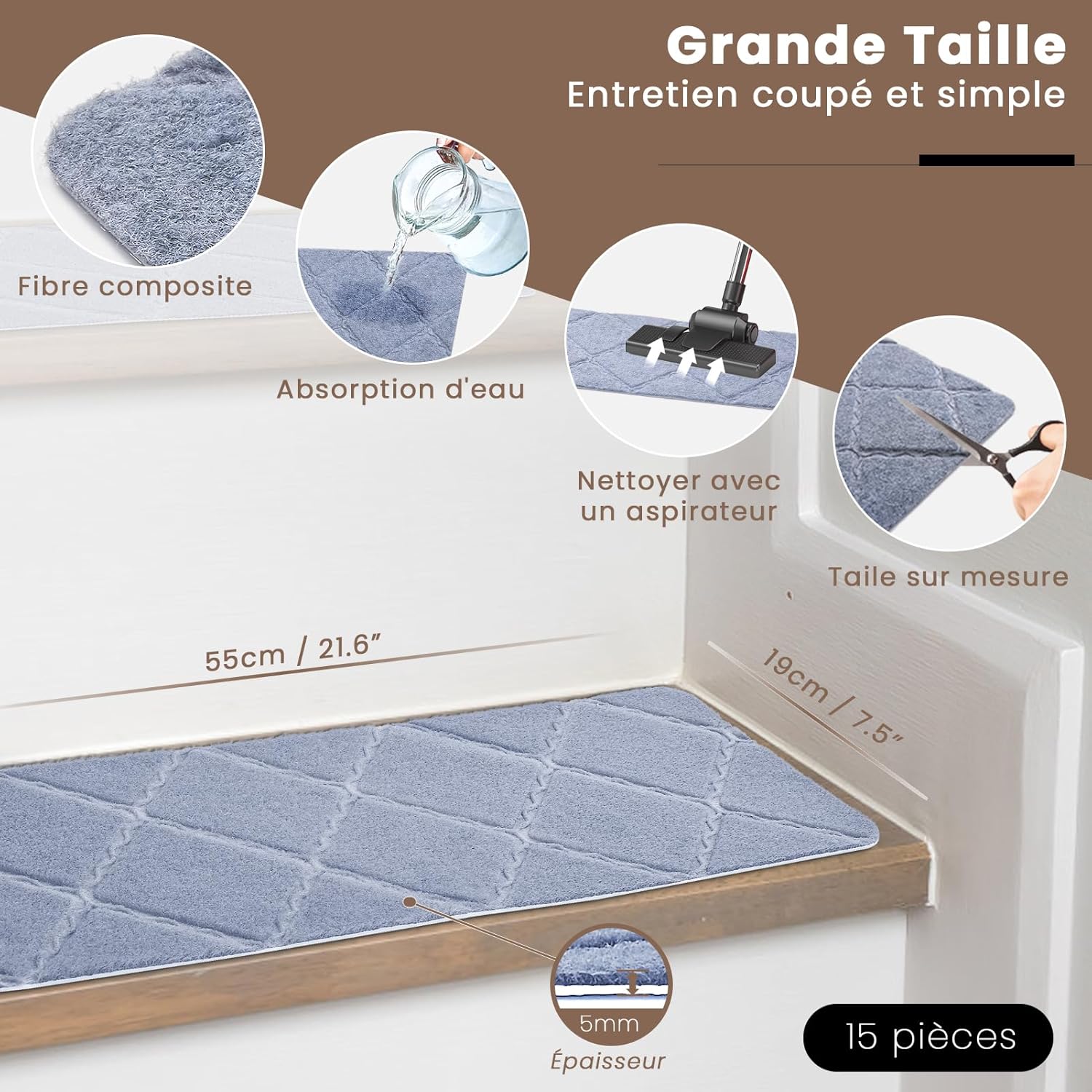 Thumbnail 2 de Homwiz Tapis d'Escalier Antidérapant Gris