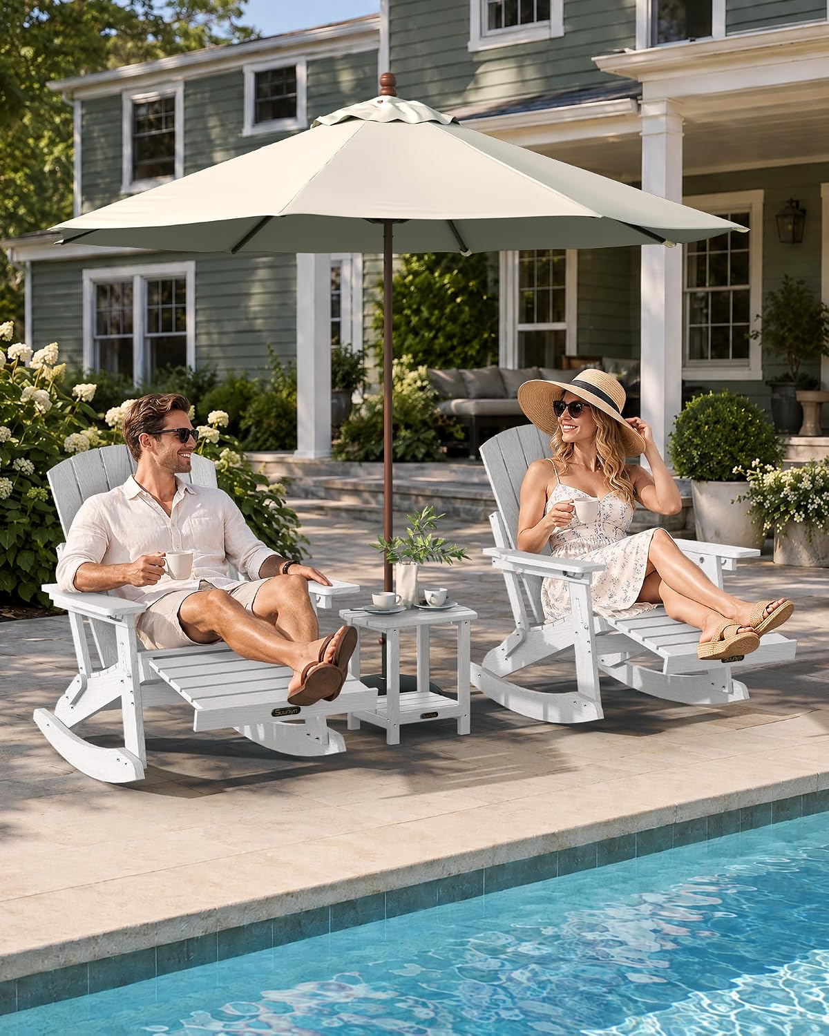 Detalle 2 de SUUNYN 4-in-1 Rocking Adirondack Chair with Footrest, White HDPE