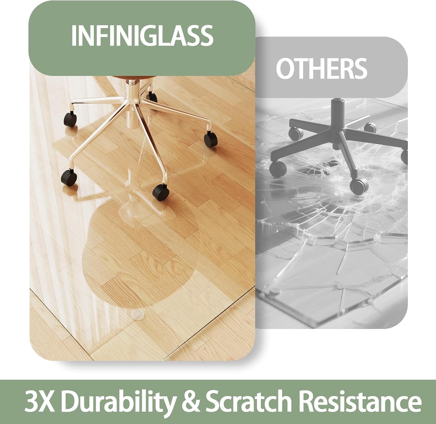 Detalle 2 de InfiniGlass GlassMat-FY4655-5 Tempered Glass Chair Mat, 48" x 40", Clear