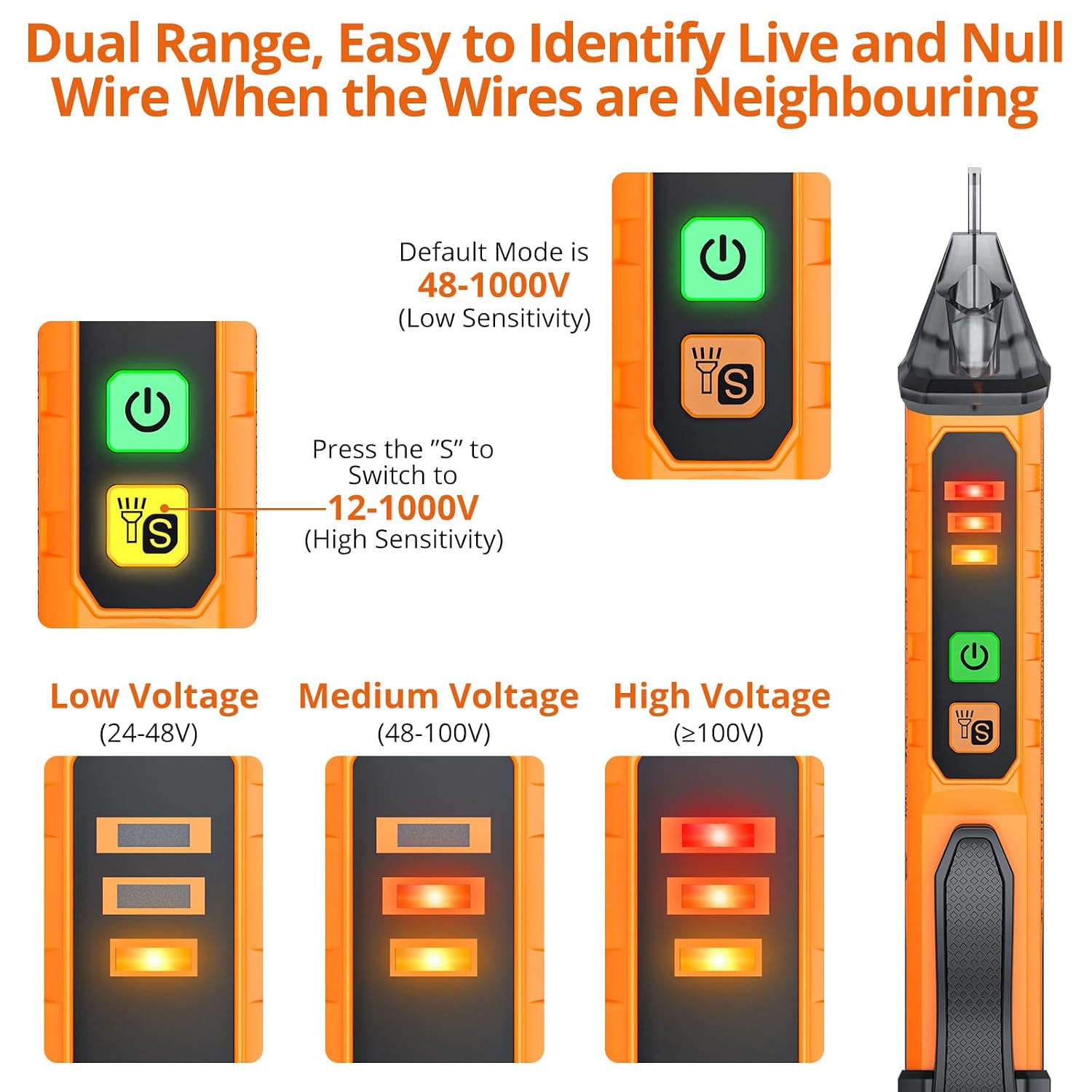 Detalle de Proster TOPPST224 NCV Voltage Tester Pen, Adjustable Sensitivity, LED Torch
