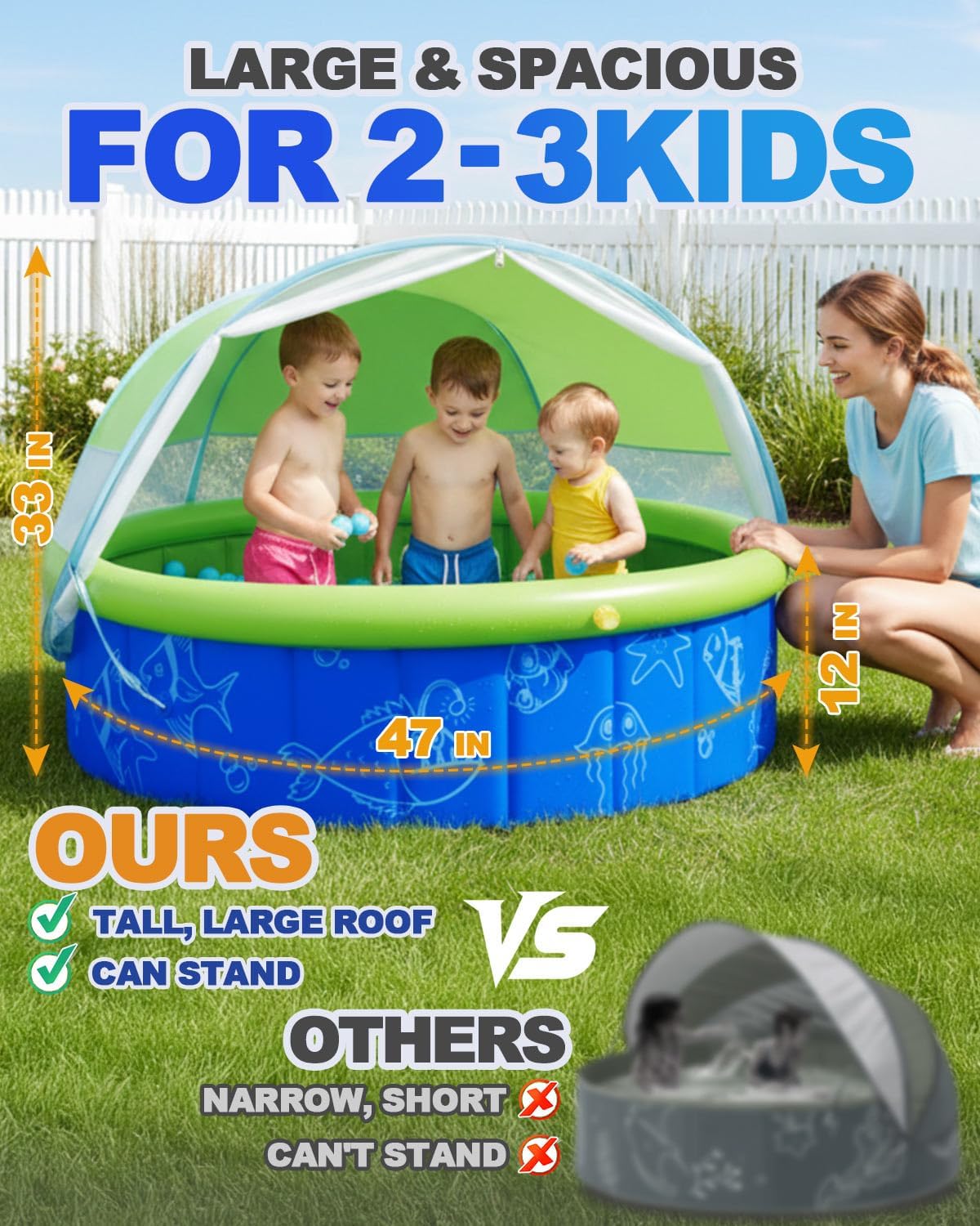 Thumbnail 2 de Olutula 2026 Foldable Kiddie Pool with Canopy – 47-Inch, 20 Ocean Balls, Portable Outdoor Shade