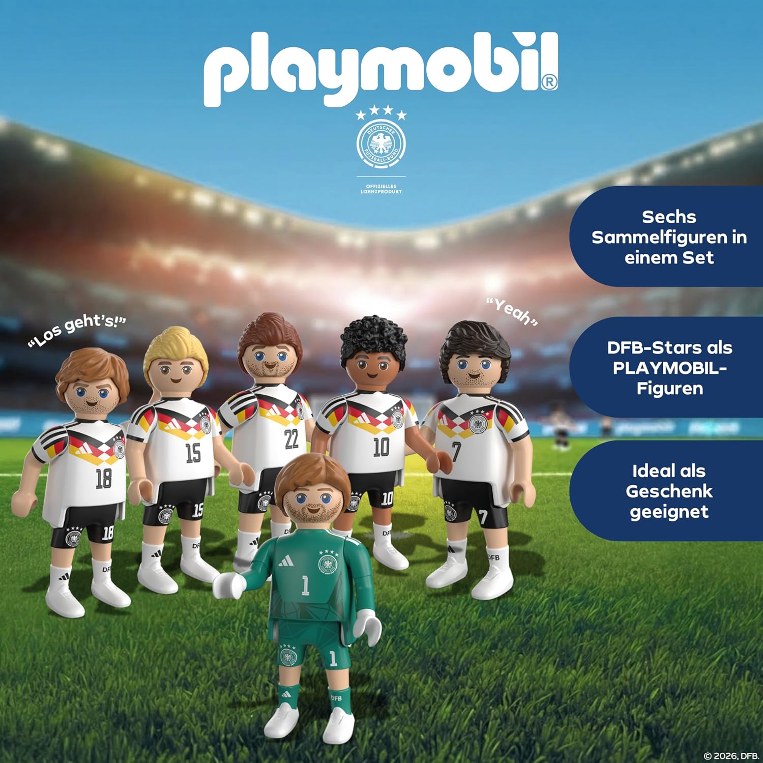 Detalle de PLAYMOBIL DFB Set giocatori 2 – Portiere e 5 giocatori per scene di calcio, 6 personaggi dinamici