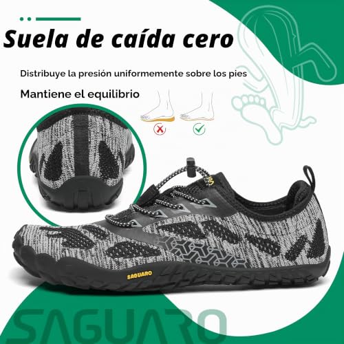 Detalle de SAGUARO Zapatillas Barefoot Minimalistas para Hombre/Mujer – 42 EU, Ébano Negro