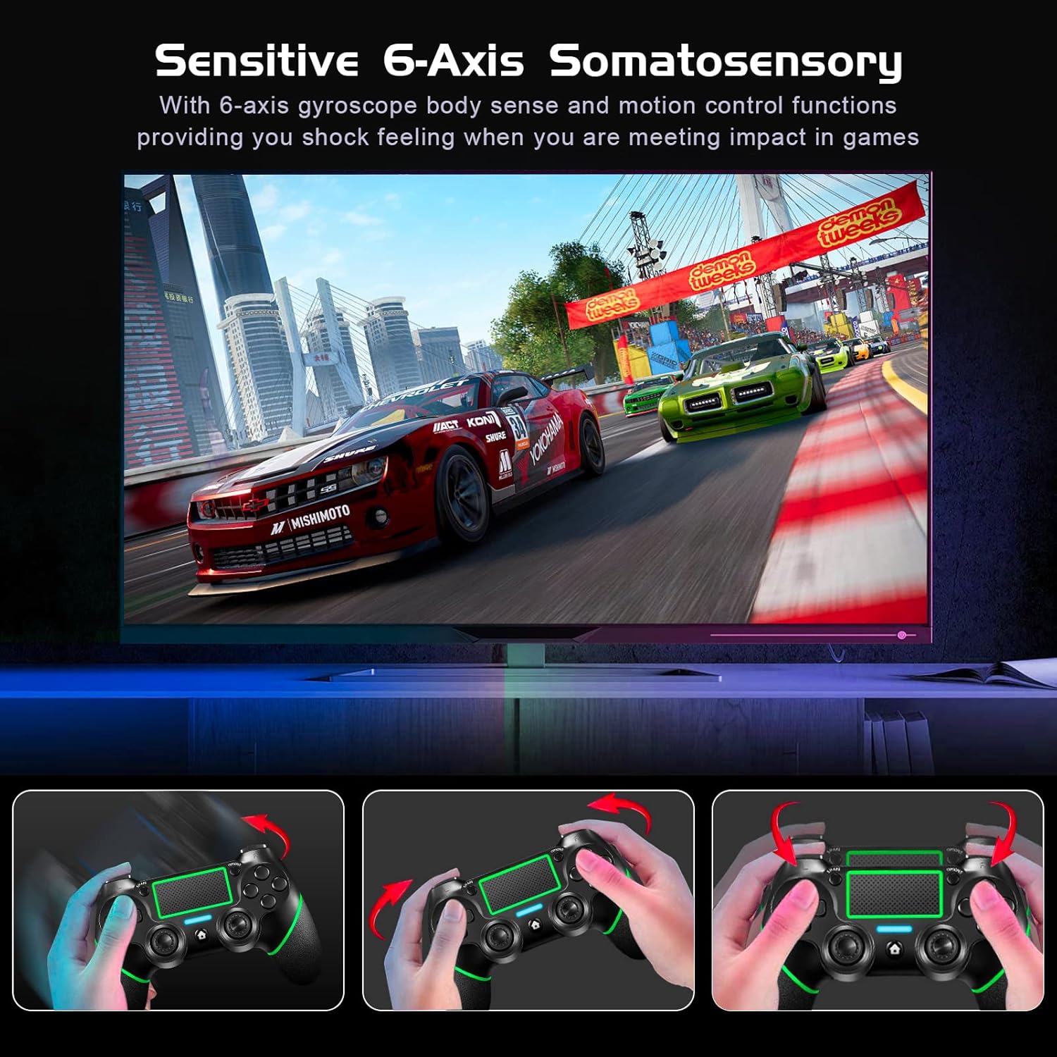 Detalle de Holilo Controller wireless per PS-4: controller compatibile PS4/Pro/Slim, vibrazione doppia e touch panel