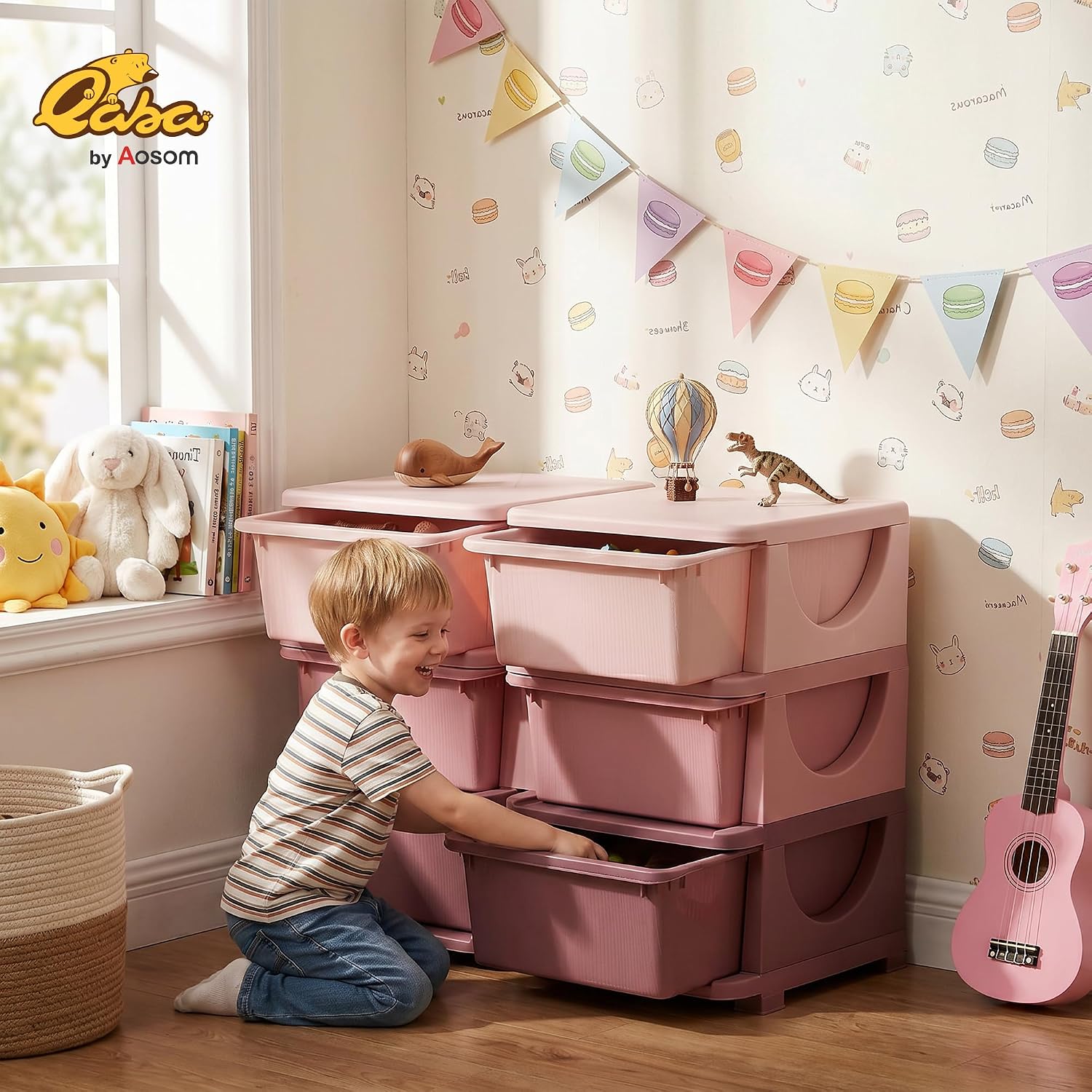 Thumbnail 1 de Qaba 6-Drawer Kids Storage Unit, 3-Tier Pink Toy Organizer