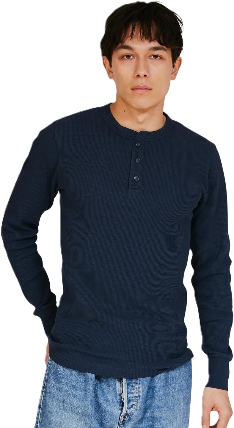 Detalle de Hanes BEEFY HM4-S104-090 サーマルヘンリーネック長袖Tシャツ ワッフル生地