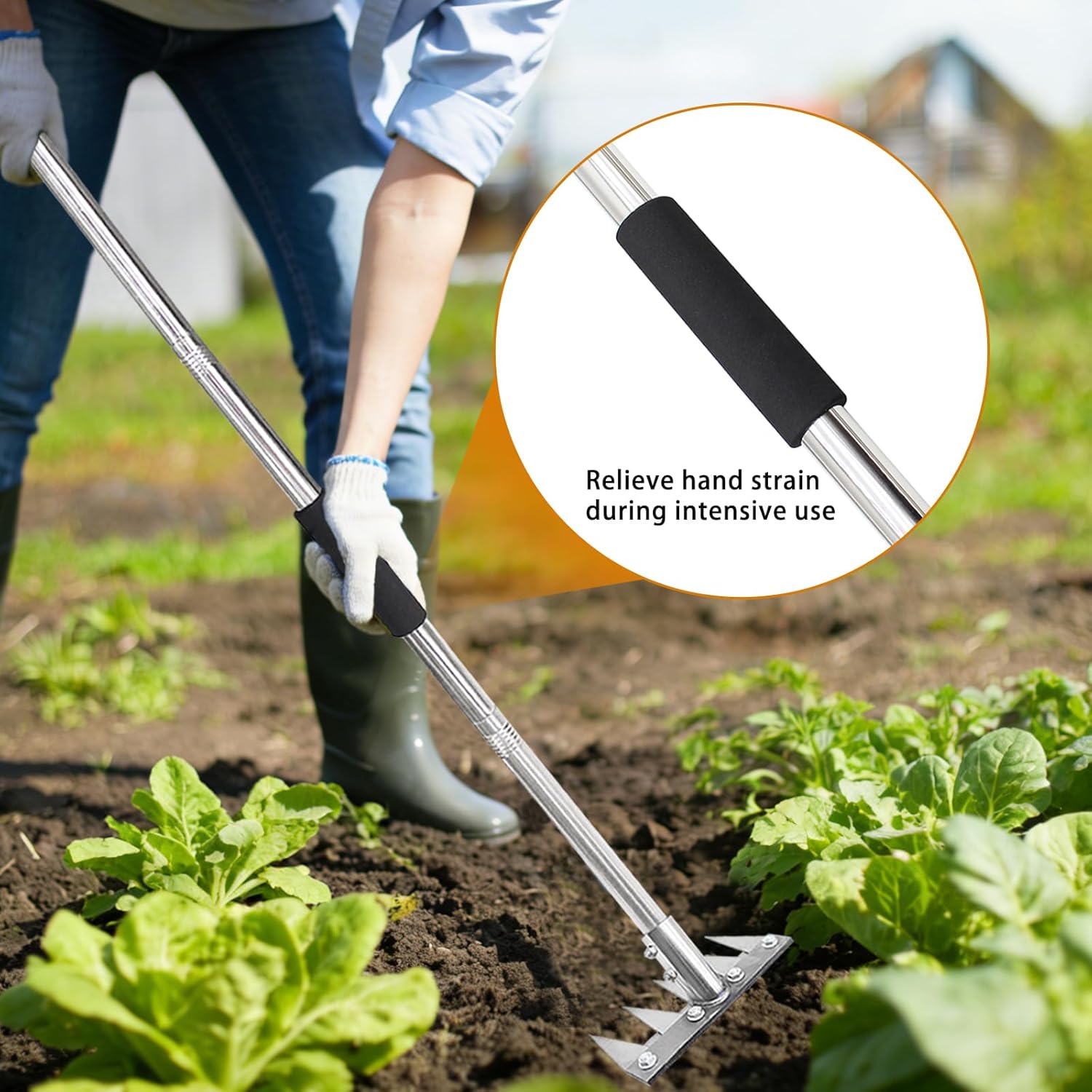Thumbnail 4 de Racchetta da giardino con manico in metallo 1,2 m: rastrello multiuso per erbacce e sarchiatura