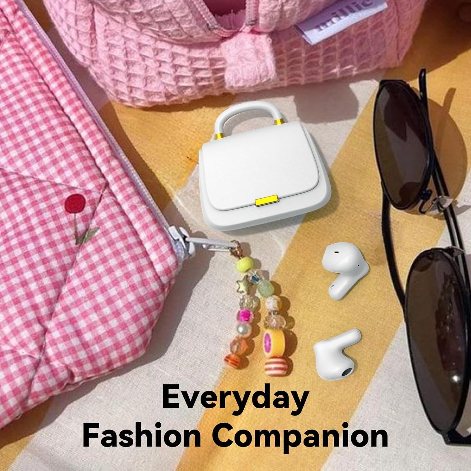 Detalle 2 de ANCwear Pearl White Wireless Earbuds for Women and Teens – Clean Girl Aesthetic with Handbag Case