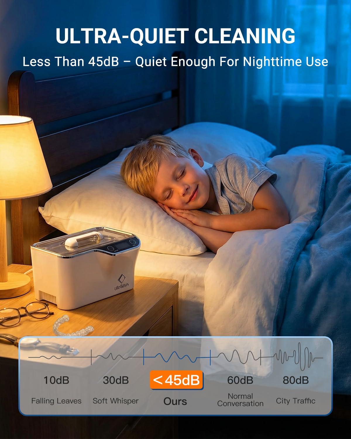 Detalle 2 de LifeBasis Ultraschallreinigungsgerät 600 ml (CDS-100) – digitaler Brillenreiniger mit 5 Modi & LED-Timer, 50 W