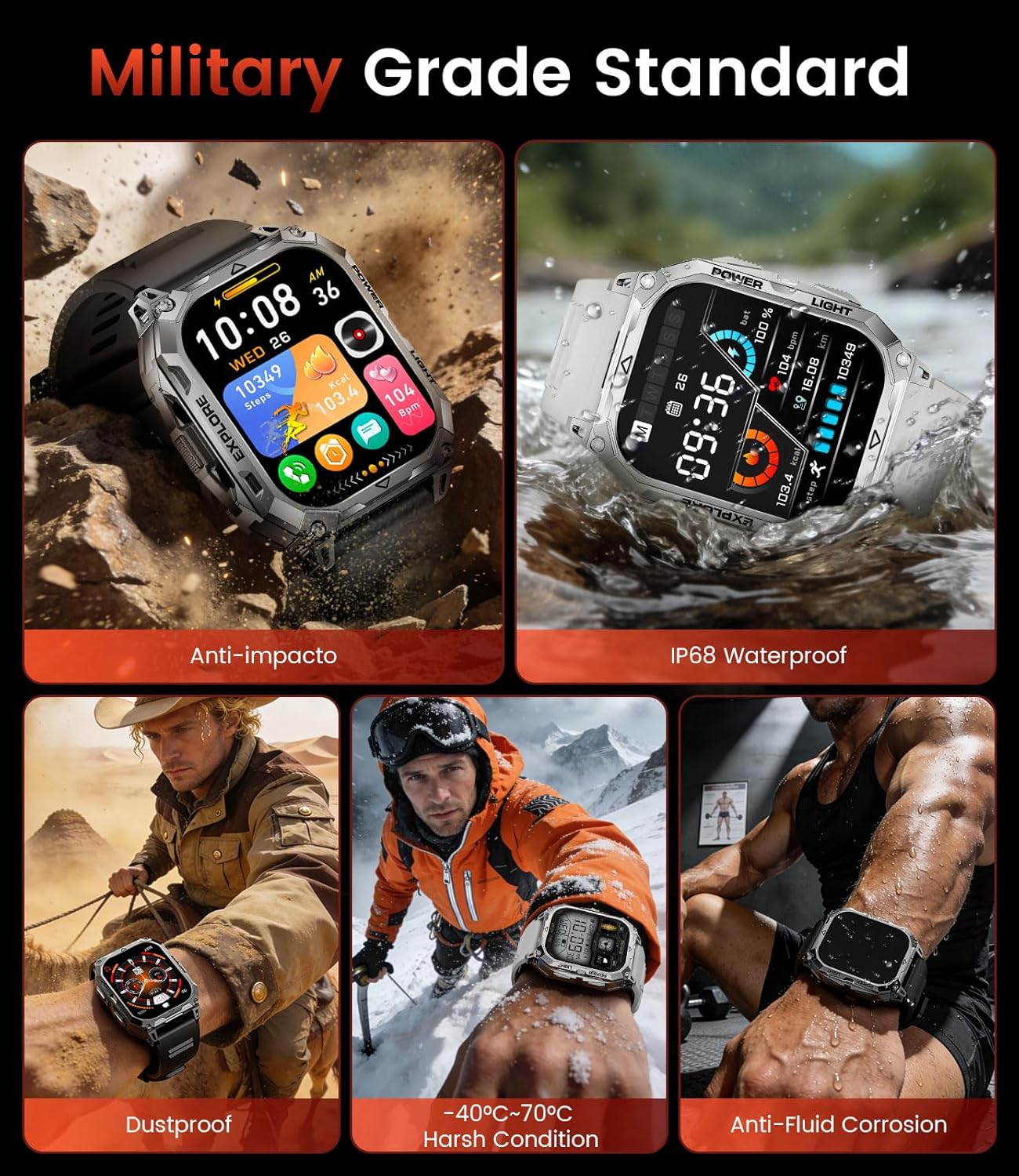 Thumbnail 1 de CHOOSETIME TX13 Montre Connectée Homme Militaire – Écran HD 2,01'', IP68, 100+ Modes Sportifs