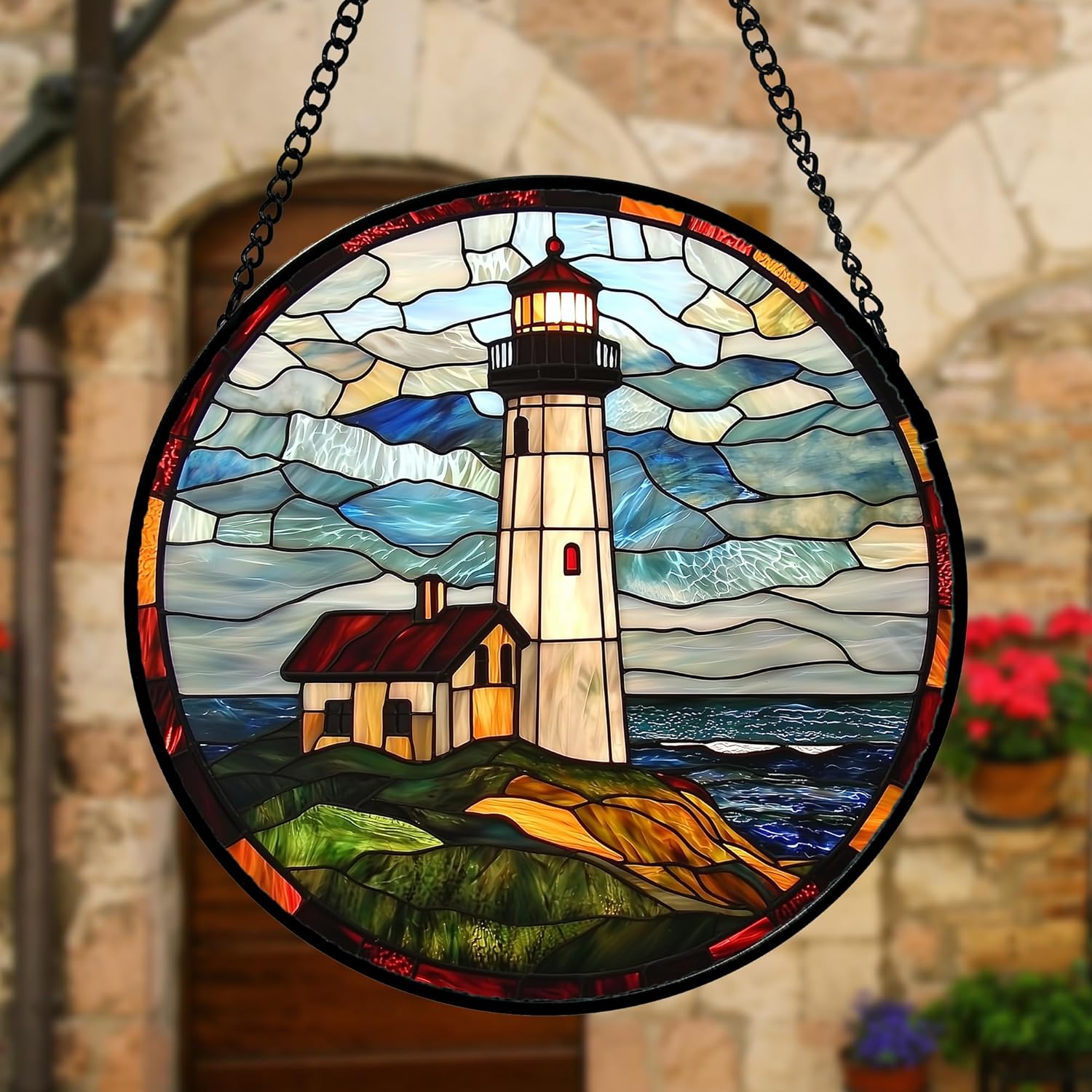 Detalle de Ocean Lighthouse Stained Glass Suncatcher 7.8-inch