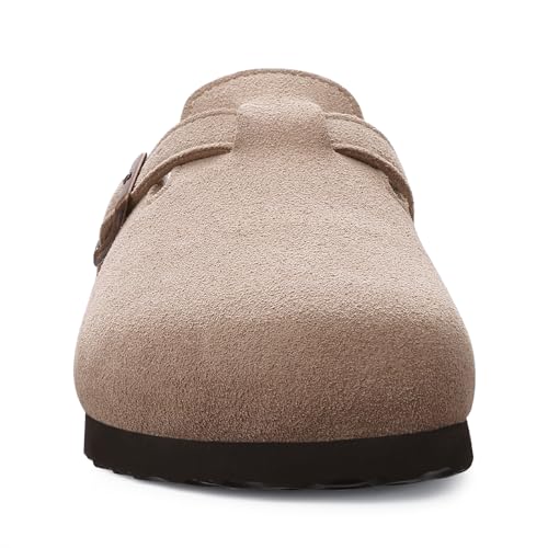 Detalle 2 de Beslip Wildleder Clog für Damen, Taupe, Größe 37 EU – Alltagstauglicher Komfort mit Vintage-Charme