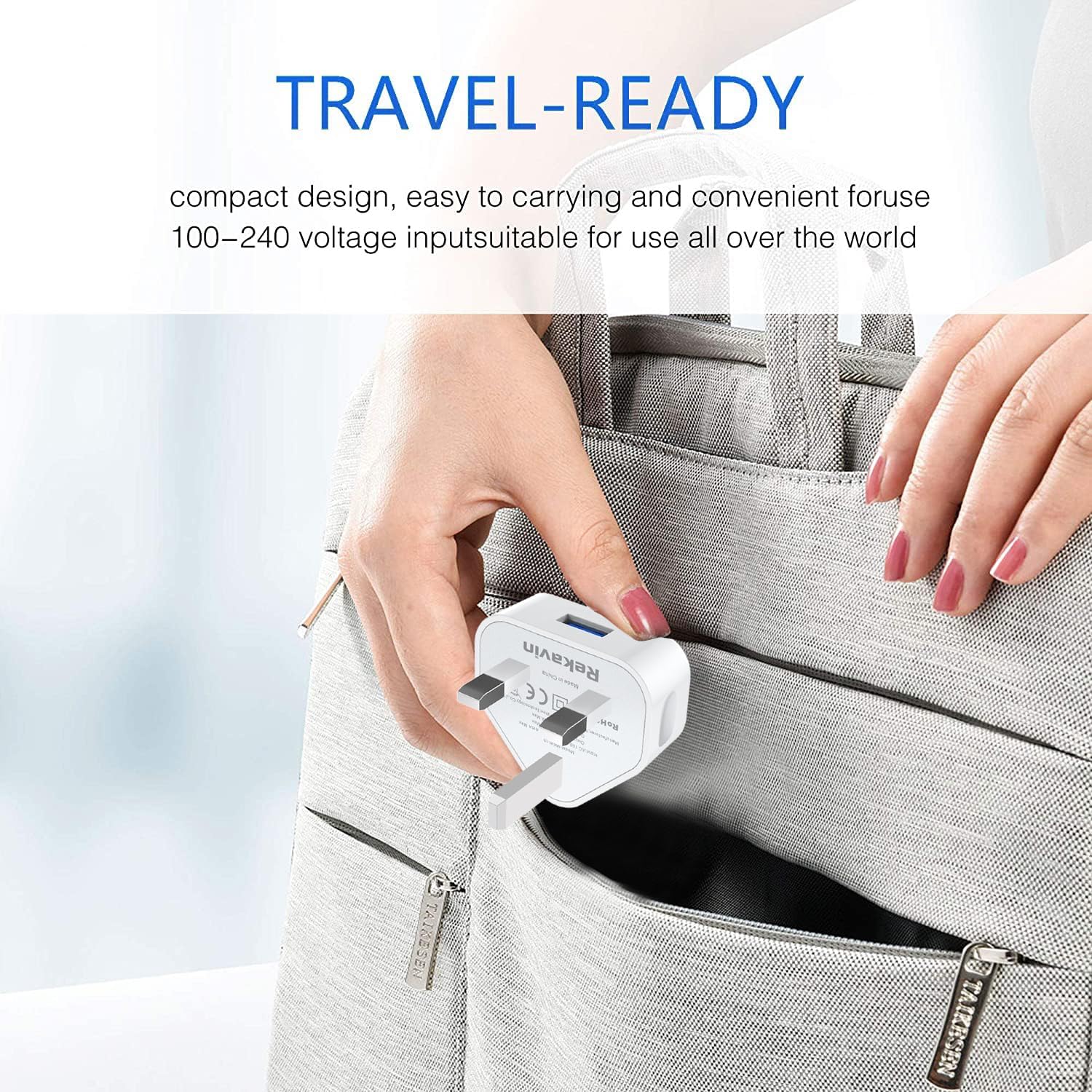 Detalle de Rekavin USB Plug Adaptor UK 2-Pack: Dual USB 5W/1A Charger Heads for iPhone & iPad