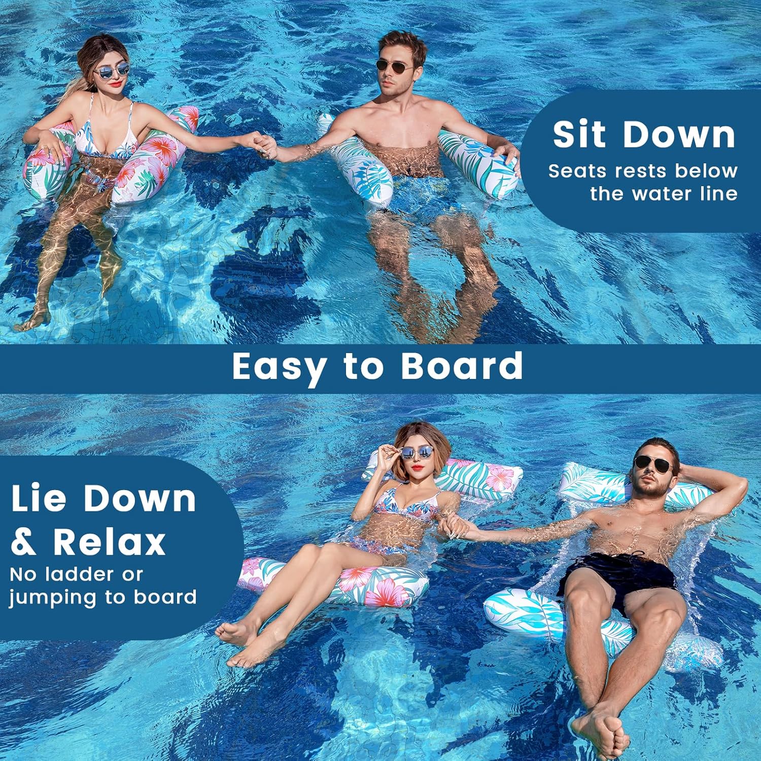 Thumbnail 6 de Tavaleu Pool Floats Adult 2-Pack: 4-in-1 Inflatable Lounger, Hammock and Sit-onn in Thick PVC