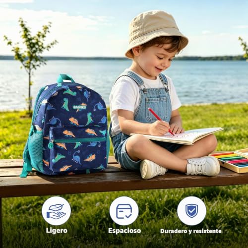 Detalle de GAGAKU Mochila infantil Dino: 32 cm para 2–4 años, pana suave y seguridad reflejante