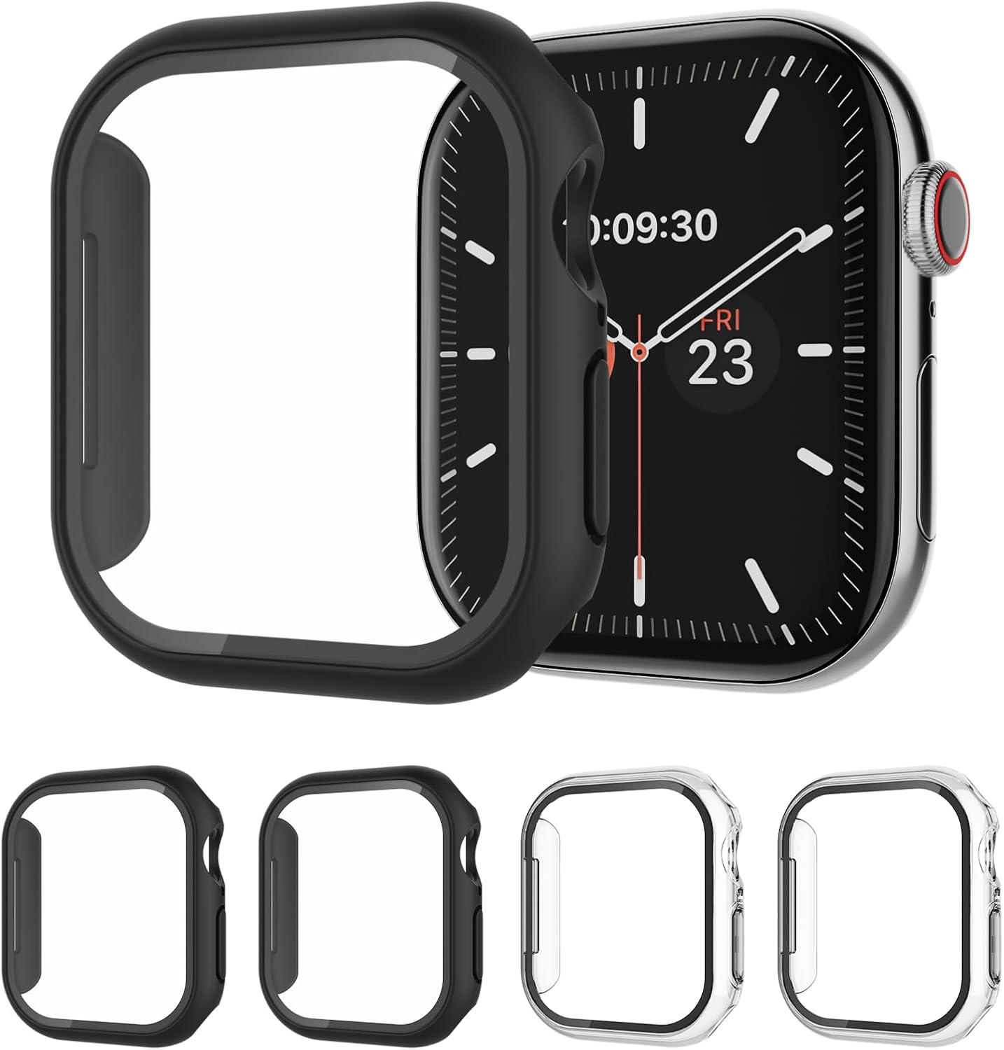 Detalle de AOTUAO 4 Pezzi Cover Compatibile con Apple Watch Series 11/10 42mm con Vetro Temperato – Custodia Protettiva per Schermo (2 Nero + 2 Trasparente)