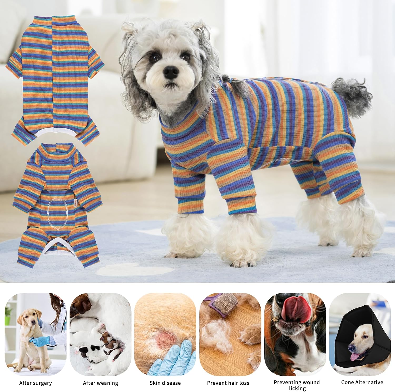 Thumbnail 4 de PawSailor Dog Surgery Recovery Suit Sleeve – Full Bodysuit in Blue-Yellow, 95% Cotton