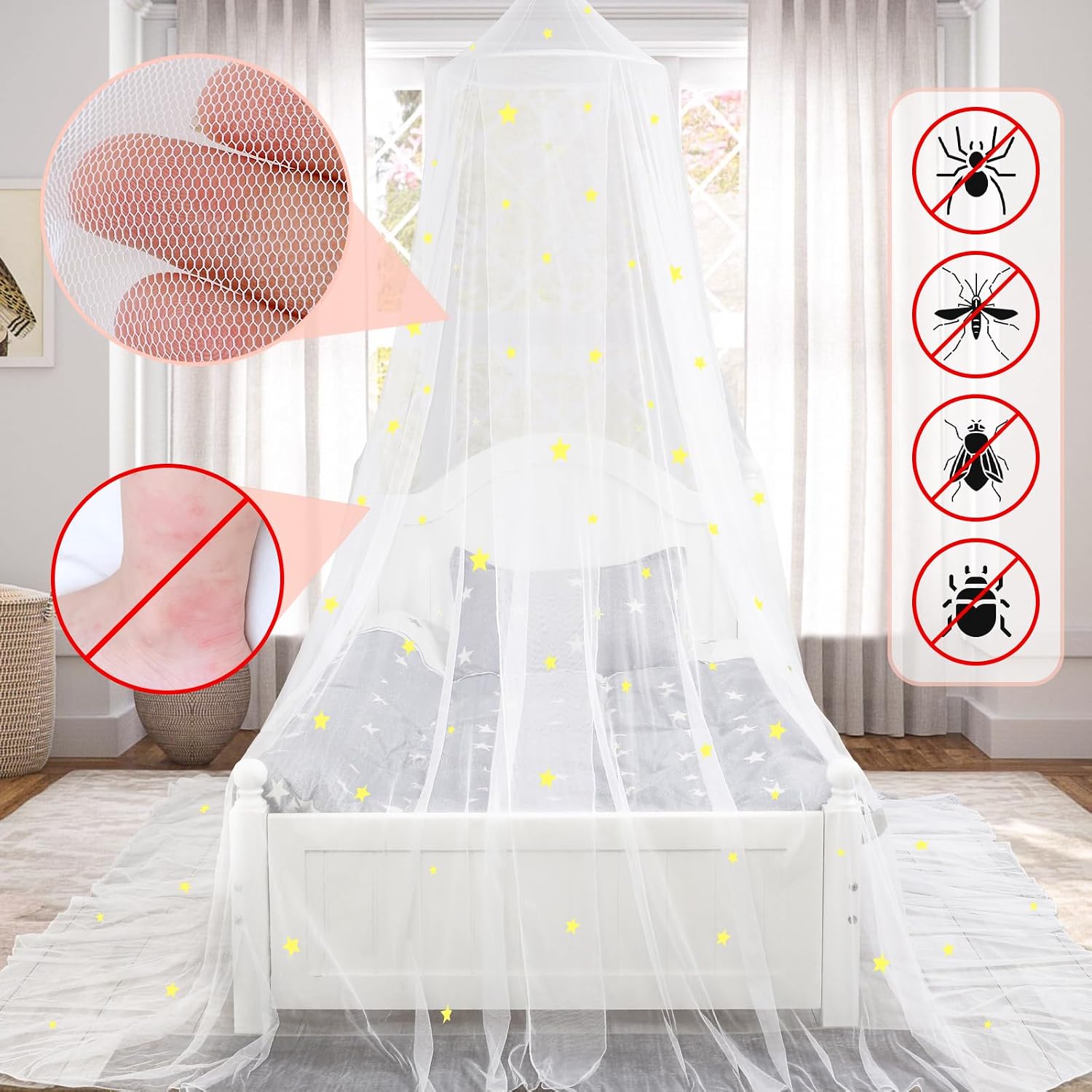 Detalle 2 de South To East Bedcanopy bedhemel met glow-in-the-darksterren en muggennet