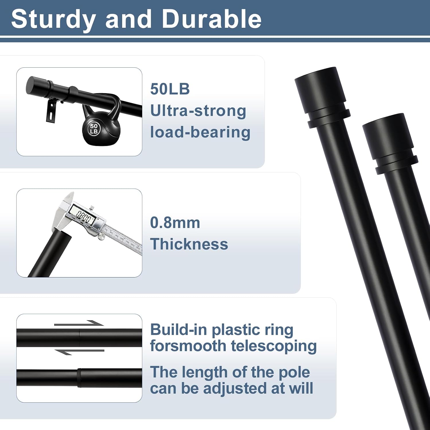 Thumbnail 5 de Byondeth Curtain Rod 28–120 in Adjustable, 1 in Diameter 🪟