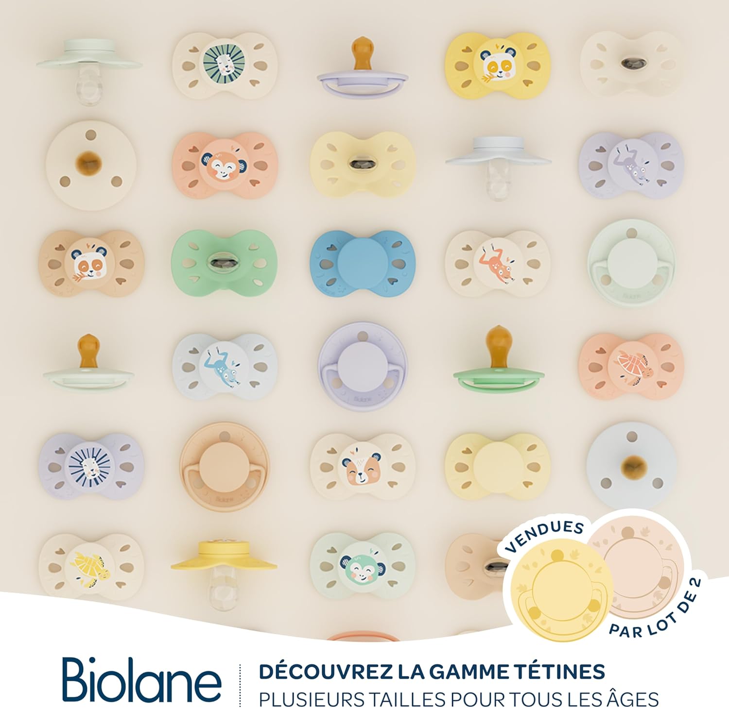 Thumbnail 6 de Biolane Lot de 2 sucettes rondes et Attache-tétine beige – 6 mois et plus