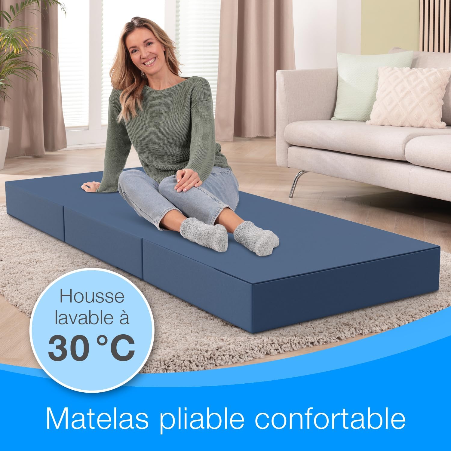 Thumbnail 6 de ELONEO Matelas Pliant 90x200 cm – Matelas d'appoint pliable en 3 parties, mousse 15 cm, lavable et pliable en cube