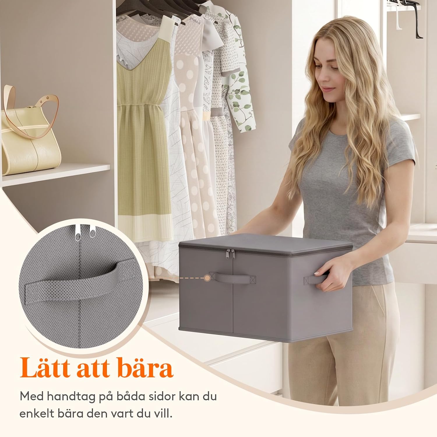 Detalle de Lifewit 24300 förvaringslådor med lock, 30 l, vikbara, grå, 4-pack
