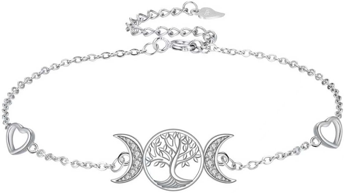 Detalle de Micory Femme – Bracelet en argent sterling 925 ajustable avec Arbre de Vie et croissant zirconiums
