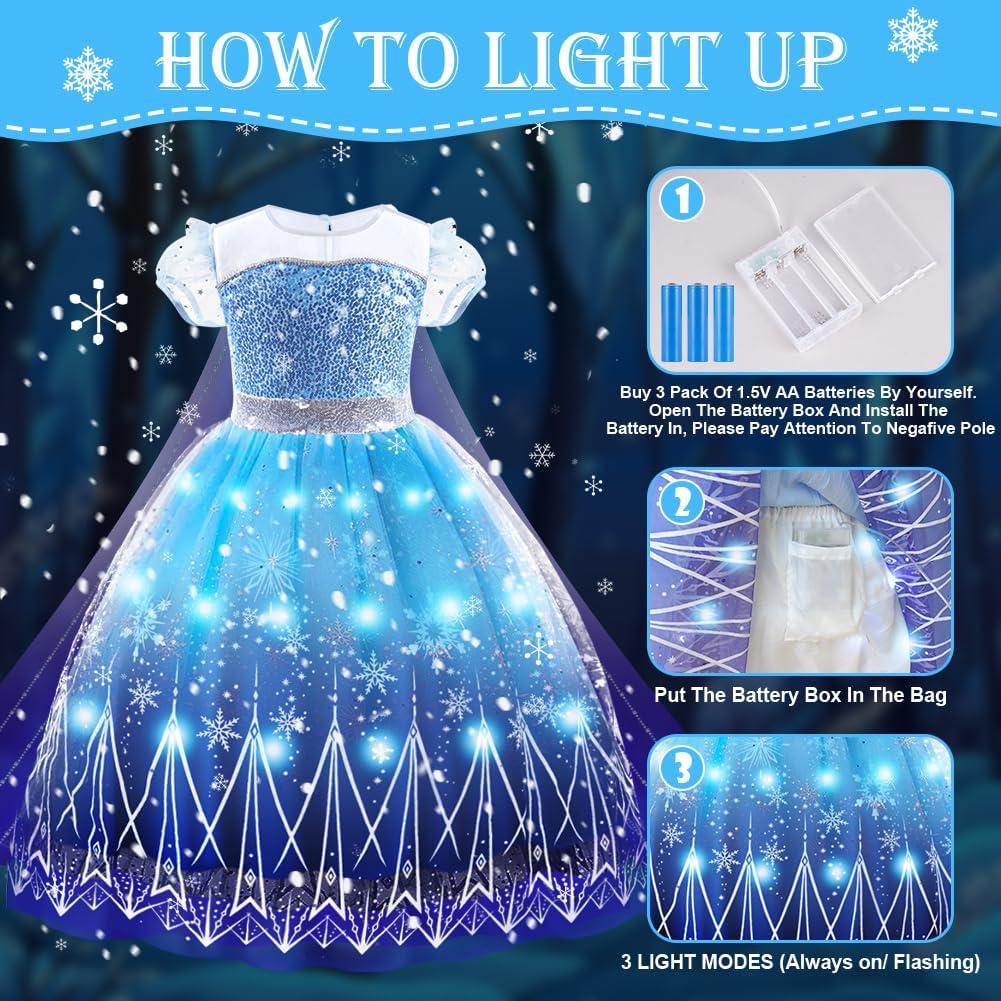 Thumbnail 4 de AUYAO Vestito Principessa LED per bambine – Gonna a tulle, mantello blu viola e accessori incluso