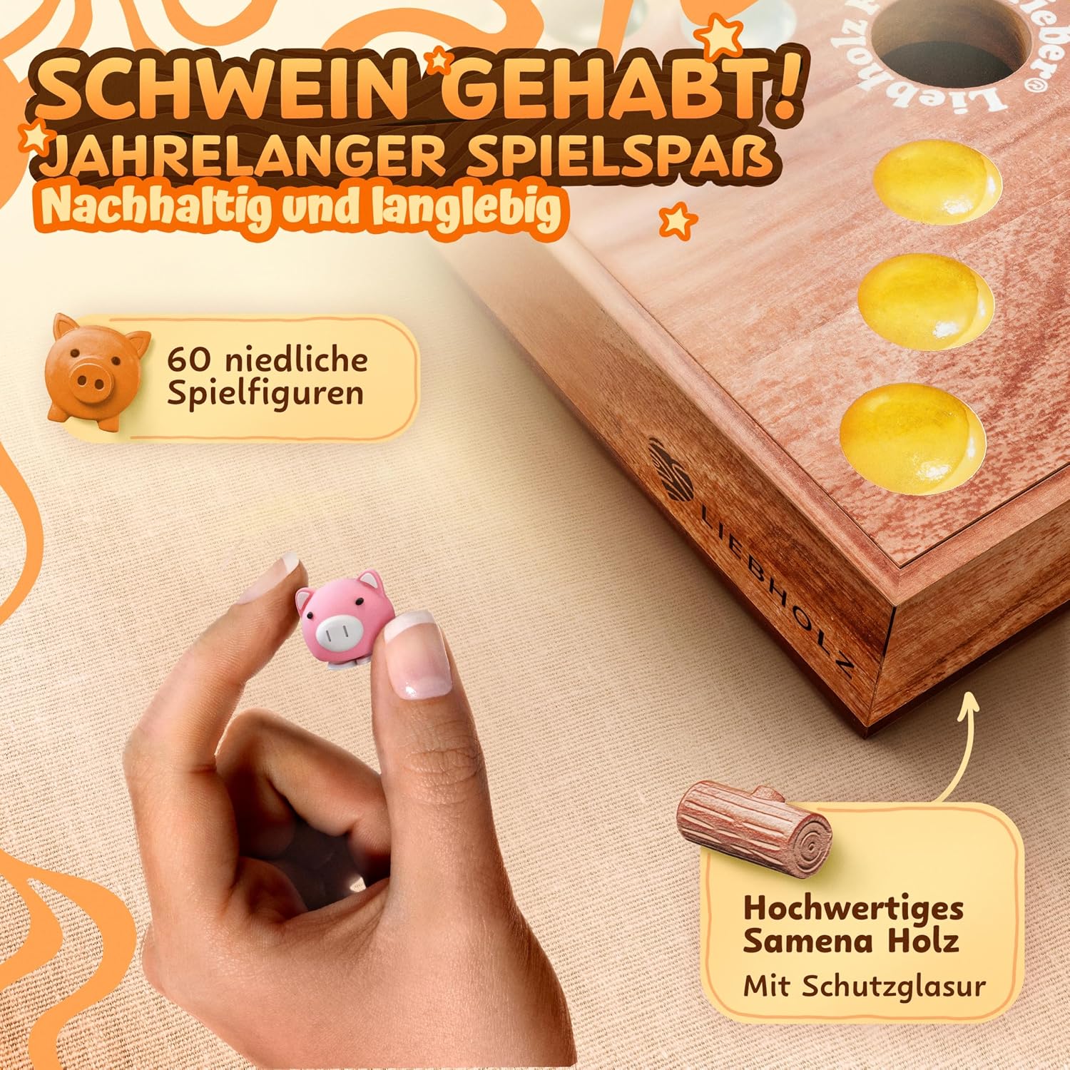 Detalle 2 de LIEBHOLZ Original Big Hole Ferkelfieber Brettspiel für Kinder