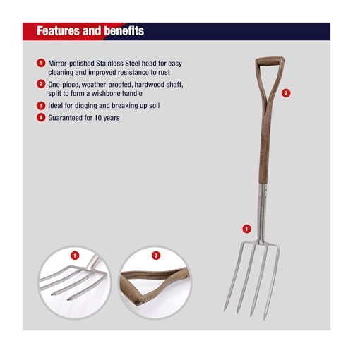 Detalle de Spear & Jackson 4550DF Traditional Stainless Steel Digging Fork
