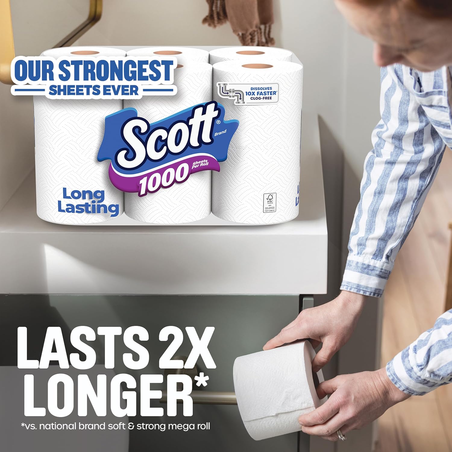 Detalle de Scott 1000 Toilet Paper — 18 Rolls, 1000 Sheets per Roll (1-ply)
