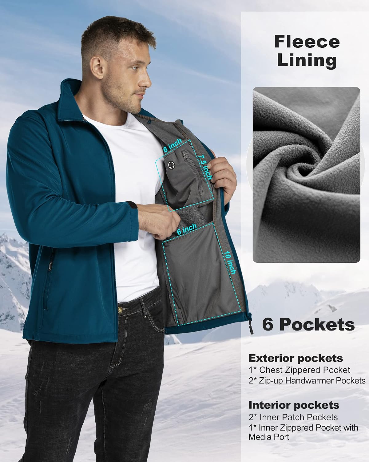 Detalle 2 de 33,000ft Softshelljacke Herren – wasserdicht, winddicht, mit Fleece-Futter für Winter & Outdoor