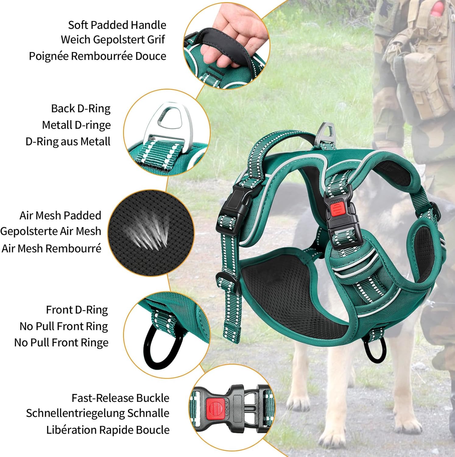 Thumbnail 3 de HEELE Dog Harness No Pull with Neck Release and Lock – Grass Green, Size M