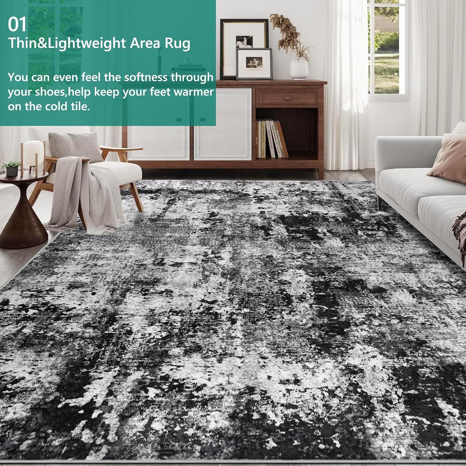 Detalle de Capslpad Black Abstract Rug 200x300cm