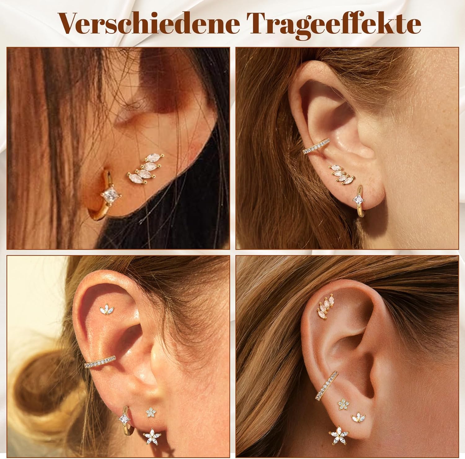 Thumbnail 2 de Jagosen 5 Paar Ohrringe Silber 925 Gold – Vielseitiges Damen-Set mit Zirkonia